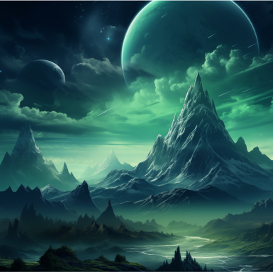 Virtual environment landscape of mountains and sky